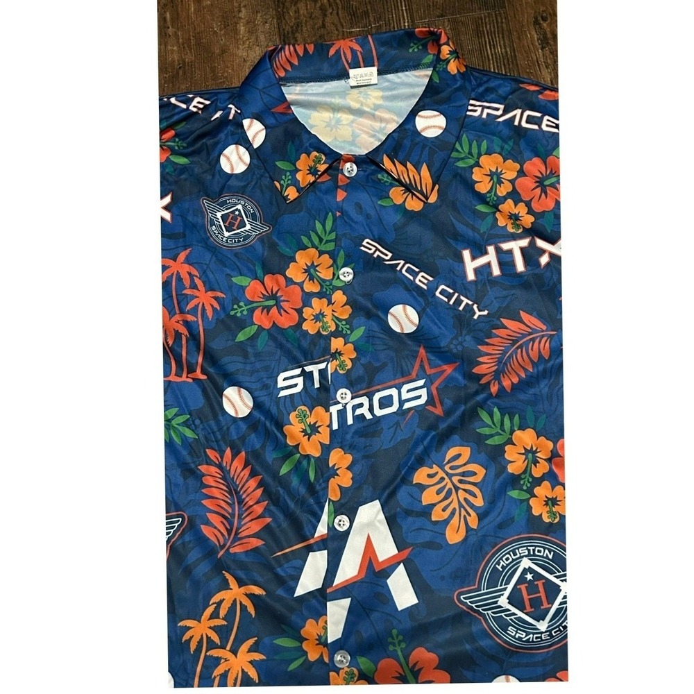 Houston Astros Space City HTX‎ Tropical Floral Button Down Shirt Navy Blue XL